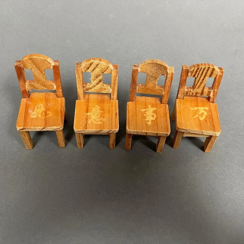 Wooden Dining Table with 4 Chairs Brown Doll House Toy Furniture Lot of‎ 5
